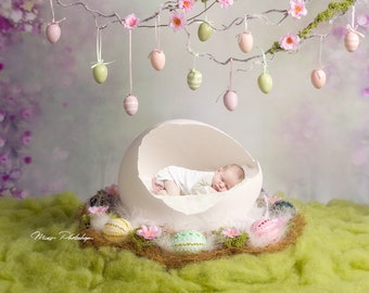 PSD & JPG Easter Digital Background, Newborn Digital Backdrop, with special Set of Brush for Photoshop