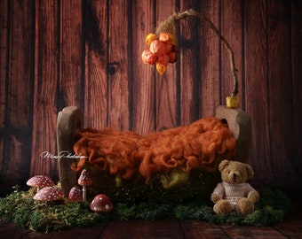 PSD & JPG Wood Bed and Fungus in Autumn, digital background, newborn digital backdrop