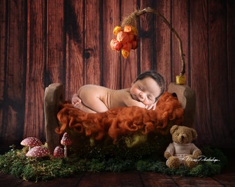 PSD & JPG Wood Bed in Autumn, digital background, newborn digital backdrop, with special Set of Brush for Photoshop