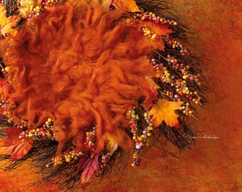 PSD & JPG Autumn wreath, digital background, newborn digital backdrop, with special Set of Brush for Photoshop