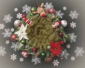 PSD & JPG Christmas Wreath and Poinsettia, digital background, digital backdrop