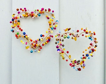 Coeur scintillant coeur de perles coloré pour décoration de fenêtre cadeau printemps fête des mères