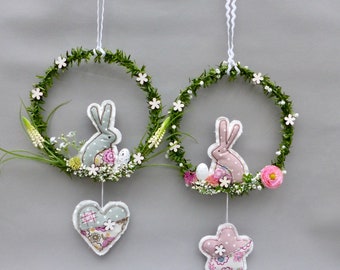 Fenêtre de décoration de Pâques, couronne avec lapin de Pâques, décoration de fenêtre, cadeau au printemps