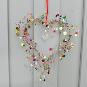 Sparkle heart window decoration door wreath decoration beads sequins heart made of wire