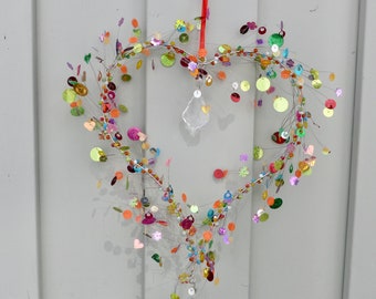 Sparkle heart window decoration door wreath decoration beads sequins heart made of wire