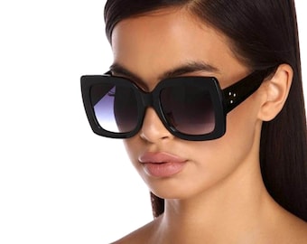 90s Oversized Square Women Sunglasses Retro Fashion | Thick Plastic Frame | Black or Brown Tortoise Shades | Gradient Lens |  Vintage Gafas
