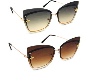 OVERSIZED Vintage DESIGNER Retro BIG BEE MOTH Style SUNGLASSES Gold Metal Frame