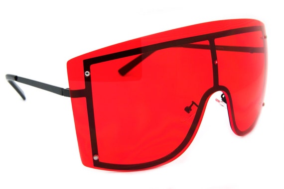 Oversized Fashion Mask Sunglasses Designer Inspired Metal Frame Lentes Red or Orange Lens Womens Gafas de Sol