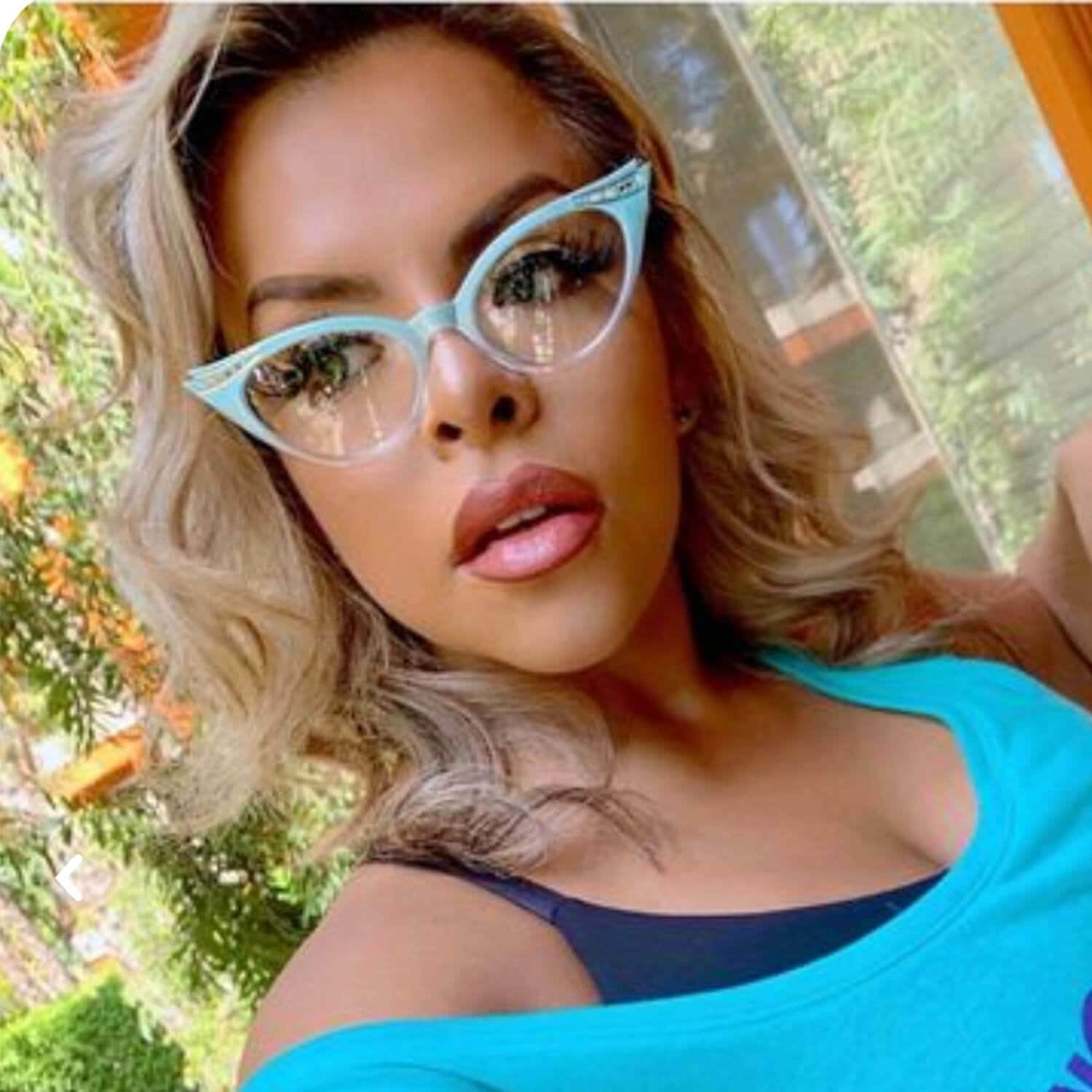 Cateye Retro Eyeglasses Plastic Frame With Stones Clear Lens