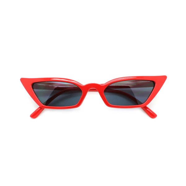 Skinny Cat Eye Sunglasses Women Red Retro Frame | Solid Black Lens | Women Fashion Gafas de Sol | Vintage Cateye Unique Shades