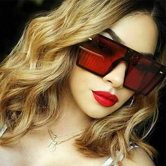 Oversized Fashion Mask Sunglasses Designer Inspired Metal Frame Lentes Red or Orange Lens Womens Gafas de Sol