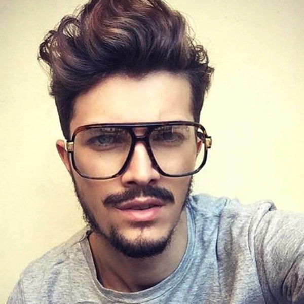 Oversized Men Fashion Eyeglasses Clear Lens Fashion Frames Black Brown Tortoise Plastic Metal Arm Vintage Gafаs Classic Glasses UV400 Shades