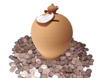 Clay Money Pot, Terracotta Piggy Bank, italian piggy bank style, traditional pottery, made in italy, smash piggy bank, modern piggy bank