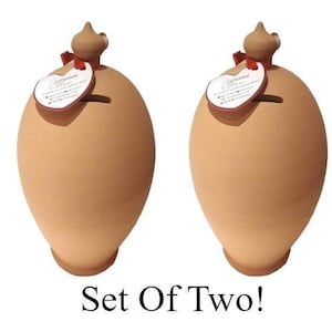 Money pot, SET OF TWO unpainted pottery money box, money bank adult, piggy bank with no hole, extra large cash bank, very large piggy bank