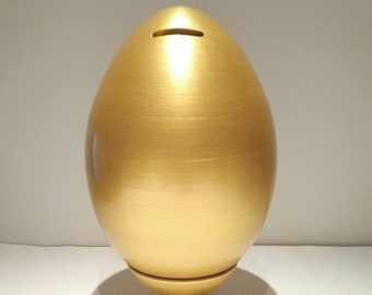 Piggy bank hole, Ceramic Piggy Bank, Egg shaped piggy bank, Gold Piggy Bank, Pottery Coin Bank, Money tin, Money box, Money bank adult gift