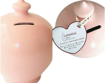 Piggy Bank for girls, my first piggy bank, Big baby pink money pot, italian pottery money bank for kids, smash money box, piggy bank no hole