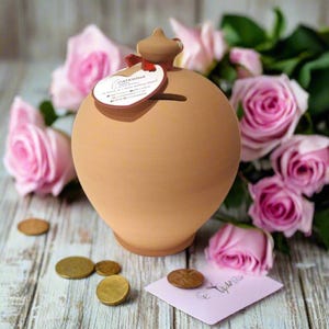 JUEGO DE 10, Hucha de arcilla pequeña, Hucha de terracota para regalos de boda, regalos para invitados, Hucha de boda, Caja de regalo de boda para dinero