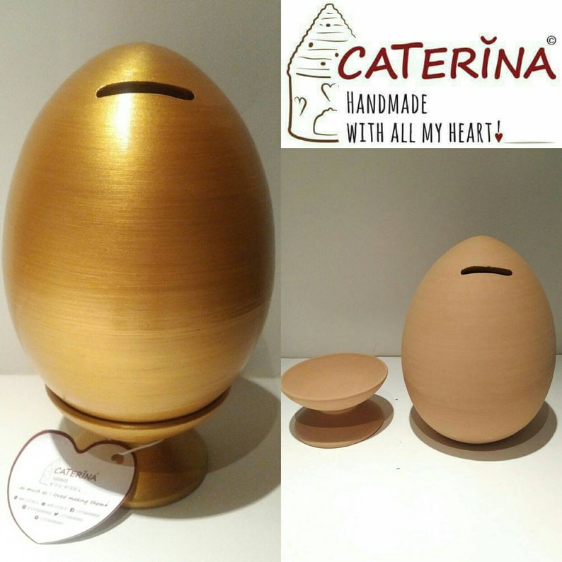 Large Coin bank piggy bank egg pottery egg piggy bank Etsy