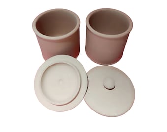 Barattolo di terracotta, set di due, contenitore per aglio in ceramica, contenitore cilindrico in ceramica, coccio in ceramica non smaltata, bisquit non verniciato, pronto per essere dipinto.