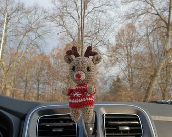 Deer car hanging crochet rear view mirror car charm Xmas tree ornament Keychain backpack cute charm Reindeer decorations women's accessories