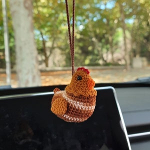 Crochet Chicken Car Charm: Handmade Rear View Mirror Accessory