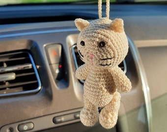 Crochet hanging car accessory Rear view mirror women's accessories Crochet kitty car decorations Friendship colleague gift