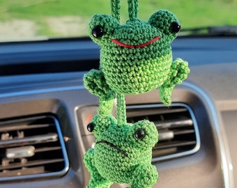 Frog car accessory Hanging crochet frog rear view mirror Car charm gift to driver Crochet keychain friendship gift