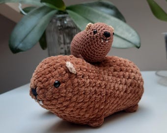 Crochet Rock Hyrax Plushies: Handmade Kawaii Awawa Family Set