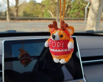 Crochet Christmas Corgi Ornament: Personalized Car Charm, Dog Lover Gift