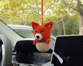 Rear view mirror fox car accessory crochet charm Travel companion fox lovers gift Charming hanging fox backpack pendant coworker gift