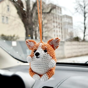 Corgi car hanging cute bag charms Rear view mirror women's accessories Dog lover gift crochet keychain backpack pendants trucker present