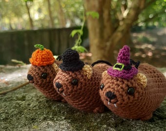 Crochet Halloween Hyrax Car Charm, Handmade Animal Keychain