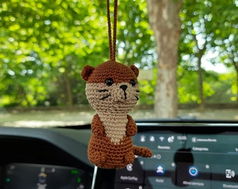 Rear view mirror crochet otter charm Cute keychain handmade car decoration Hanging sea otter lovers gift women's accessories backpack