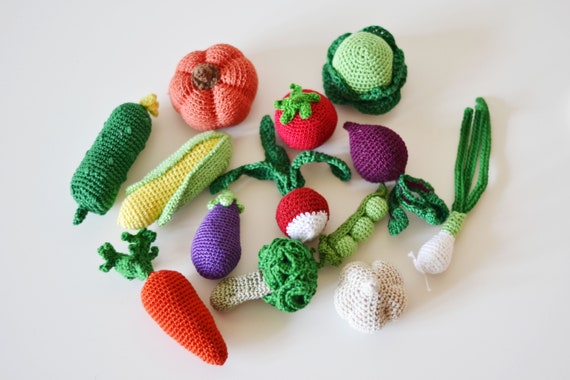 cabbage carrot dollhouse vegetables cauliflower apple imaginative play cooking set: pumpkin Crochet Play Food grape