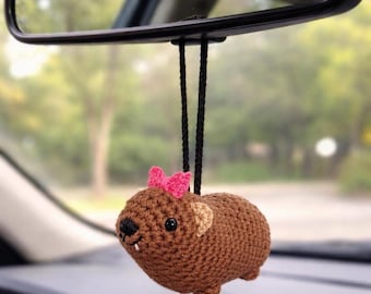 Crochet Rock Hyrax Car Charm: Handmade "Wawa Awawa" Animal Keychain