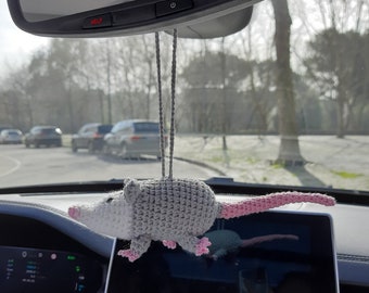 Rear view mirror opossum car charm Crochet possum cute car accessory handmade car decor Animal lover gift goodbye meme fun hanger