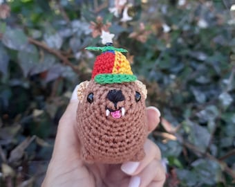 Handmade Crochet Awawa Keychain with Colorful Propeller Hat