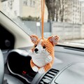 Corgi car hanging cute bag charms Rear view mirror women's accessories Dog lover gift crochet keychain backpack pendants trucker present product logo