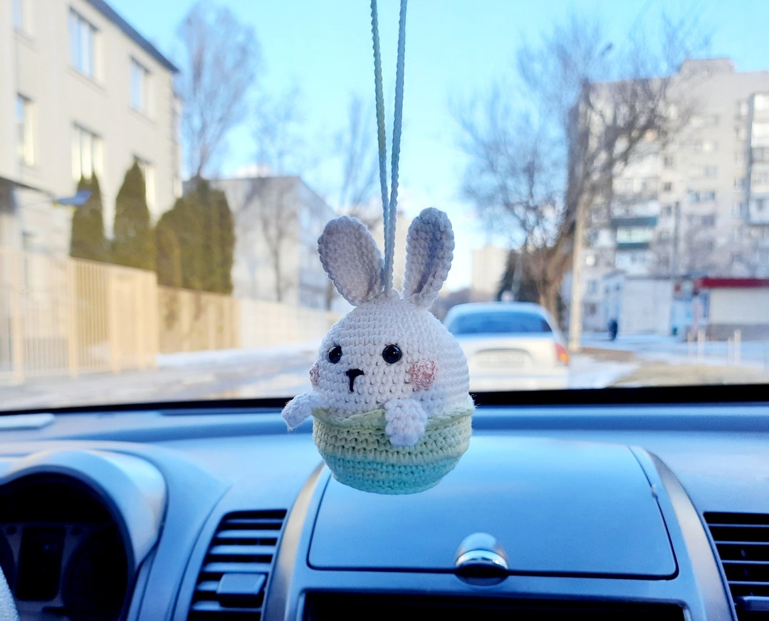 Easter Bunny Car Charm Accessories Hanging Rabbit in Basket Car