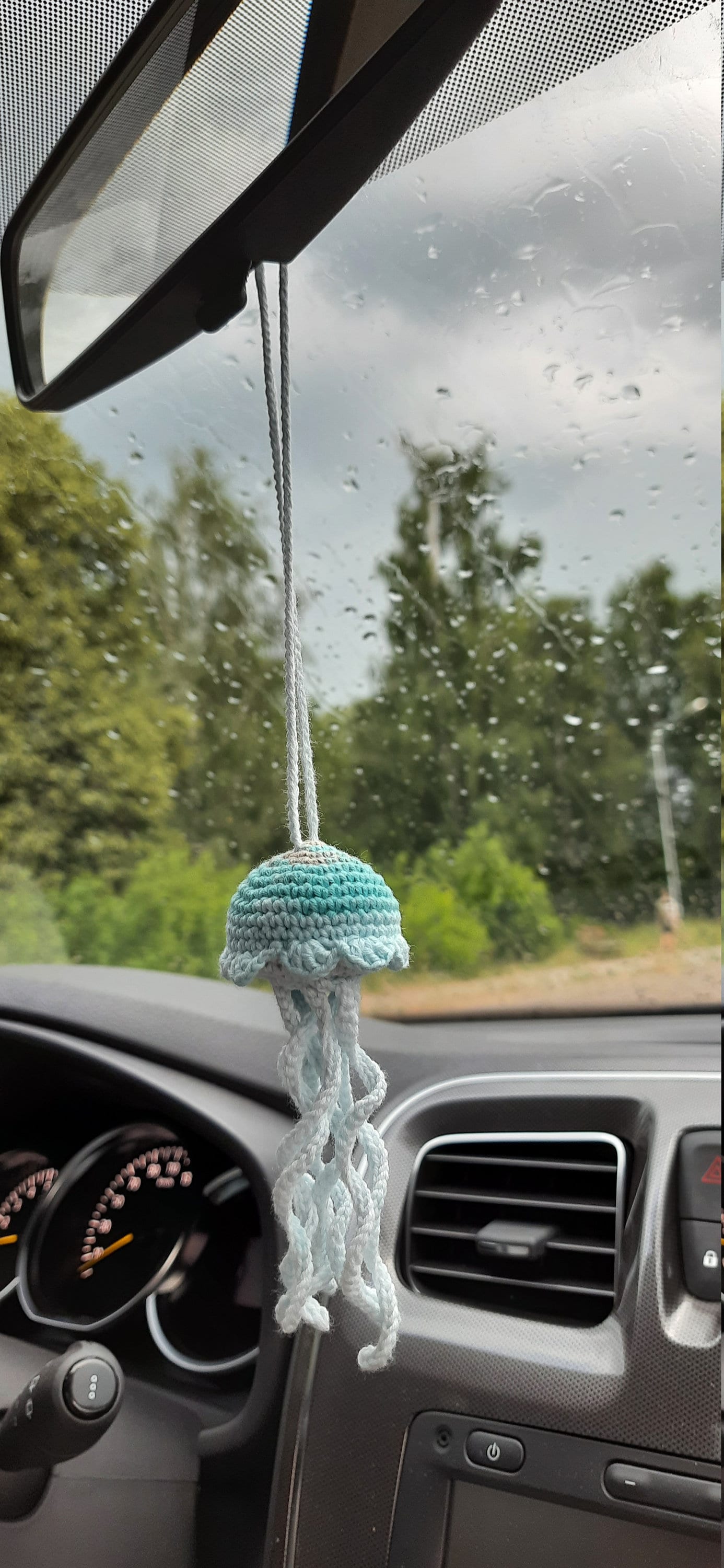 Rear view mirror cute car accessory Jellyfish crochet car Etsy