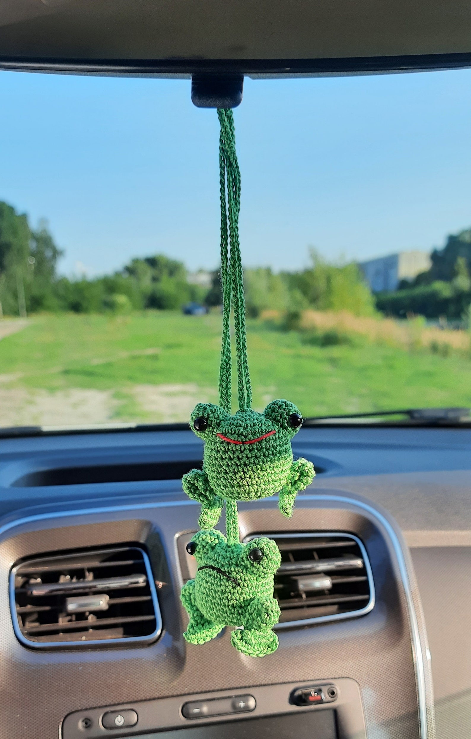 Frog Car Accessory Hanging Crochet Frog Rear View Mirror Car Etsy