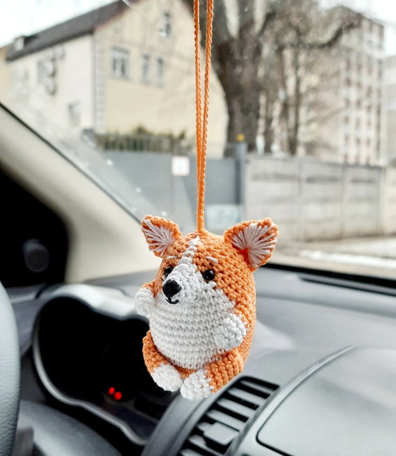 Crochet raccoon car charm rear view mirror, Xmas tree toy, backpack pendant,  cute keychain