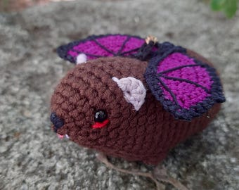 Crochet Bat Hyrax Keychain: Kawaii Halloween Amigurumi Plush