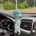 Rear view mirror cute car accessory Jellyfish crochet car decorations Car hanging charm gift to driver Friendship gift product logo