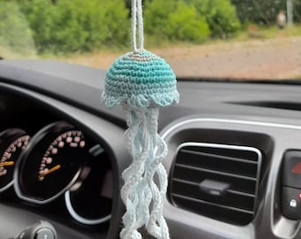 Crochet Jellyfish Car Charm - Cute Car Rear View Mirror Accessory