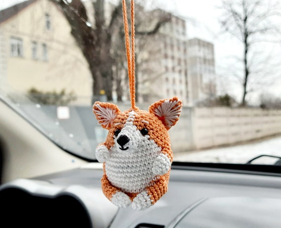 Corgi Car Hanging Cute Bag Charms Rear View Mirror Women's Accessories Dog  Lover Gift Crochet Keychain Backpack Pendants Trucker Present 