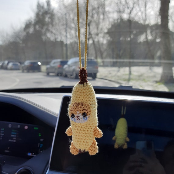 Rear View Mirror Cute Crochet Hanging Bananacat Meme