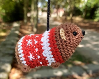 Crochet Christmas Hyrax Keychain: Handmade Holiday Plush with Sweater or Hat