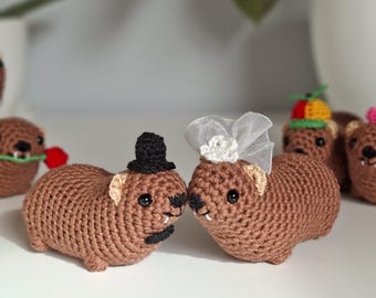 Crocheted Hyrax Wedding Couple Charm, Awawa Car Mirror Hanging