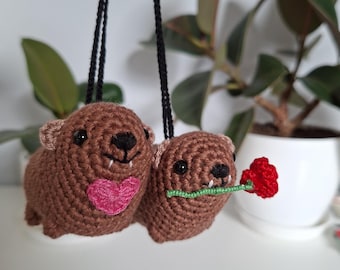 Crochet Rock Hyrax Hanging Plush, Valentine's Day Awawa  Car Charm